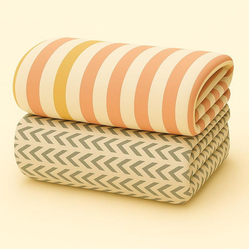 MAHAVEER COTTON منشفة استحمام للأطفال من قطن موسلين عضوي - عبوة من 2 قطعة، قماش قطن فاخر، قابلة للغسل، قابلة لإعادة الاستخدام، ماصة، فائقة النعومة 120 × 120 سم - تصميم متعدد الخطوط والسهام - Image 2