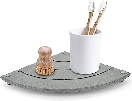 Dhadh Corner Sink Caddy Instant Dry Sink Tray Kitchen Sink Organizer Diatomaceous Earth Sponge Dispenser Holder Fast Drying Stone Rack for Kitchen Bathroom Counter Decor - Image 1