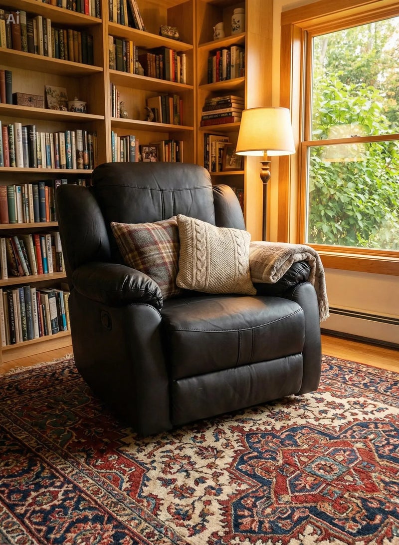 MAF furniture Recliner & Rocking Manual Sofa, Contemporary Black Faux Leather Recliner, Single Recliner Sofa, Home Theater, Soft Padded, Relaxation & Gaming MAF-5132 Black - Image 2