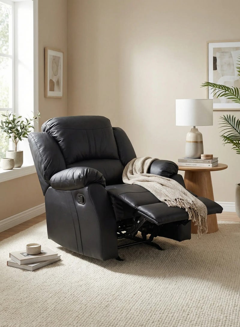 MAF furniture Recliner & Rocking Manual Sofa, Contemporary Black Faux Leather Recliner, Single Recliner Sofa, Home Theater, Soft Padded, Relaxation & Gaming MAF-5132 Black - Image 3