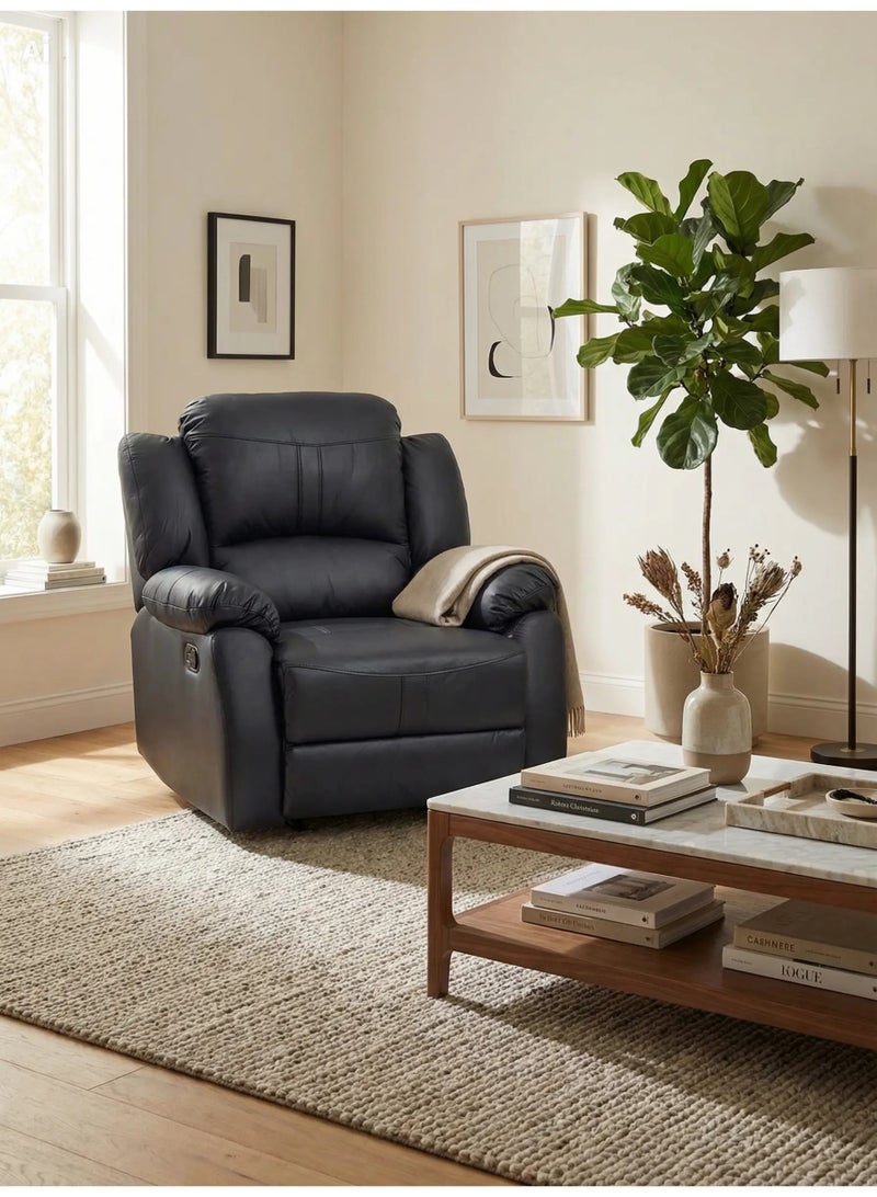 MAF furniture Recliner & Rocking Manual Sofa, Contemporary Black Faux Leather Recliner, Single Recliner Sofa, Home Theater, Soft Padded, Relaxation & Gaming MAF-5132 Black - Image 1