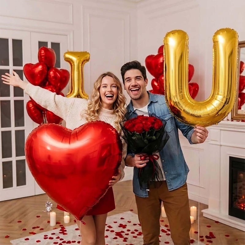 froufing I Love You Balloons red gold balloon heart Little Bear mylar balloons red rose petals Hearts for hotel Dec orations decorations Valentines Party Romantic Confession of love wedding anniversary - Image 2