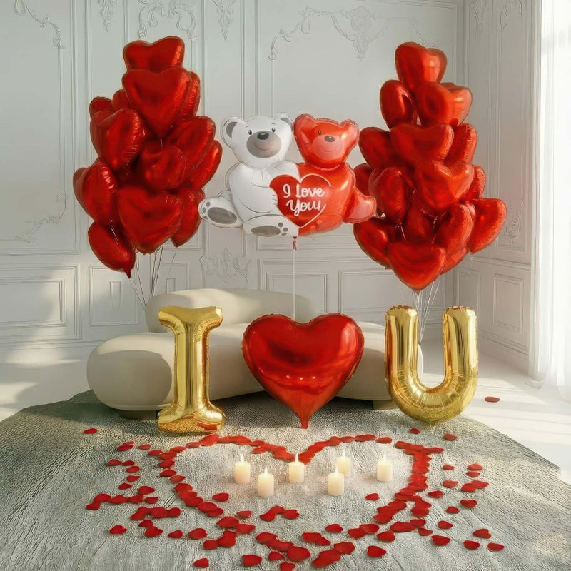 froufing I Love You Balloons red gold balloon heart Little Bear mylar balloons red rose petals Hearts for hotel Dec orations decorations Valentines Party Romantic Confession of love wedding anniversary - Image 1