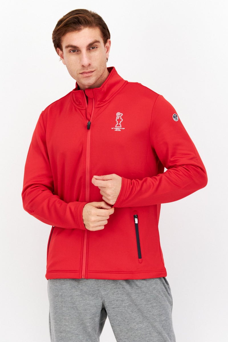 North Sails Men High Neck Graphic Print Full Zip Soft Shell Jacket, Red - Image 1