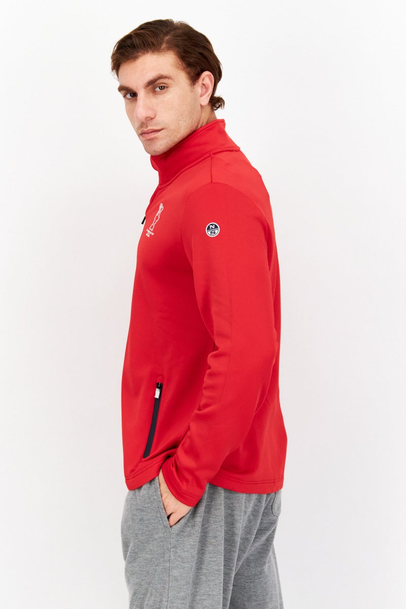 North Sails Men High Neck Graphic Print Full Zip Soft Shell Jacket, Red - Image 3