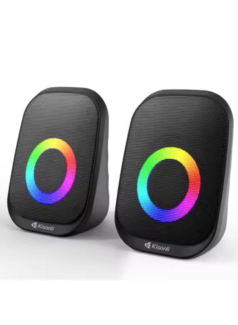 Kisonli Mini Speaker X7 3.5W Multimedia Speaker for PC ,Gaming , Music , Studying and Lap Top with USB Powered and Audio Input 3.5 Wired , Colorful RGB , 2.0 Channel Wired Home Theatre , Good Quality , excellent Public choice - Image 1