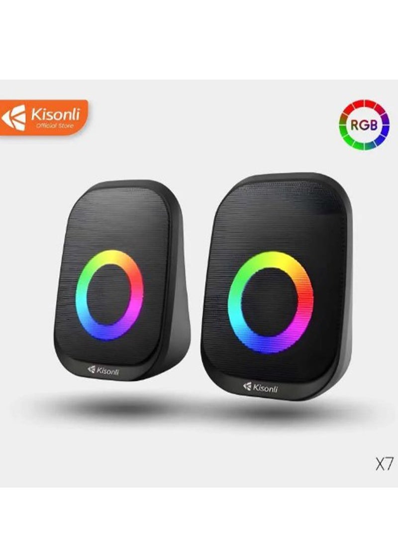 Kisonli Mini Speaker X7 3.5W Multimedia Speaker for PC ,Gaming , Music , Studying and Lap Top with USB Powered and Audio Input 3.5 Wired , Colorful RGB , 2.0 Channel Wired Home Theatre , Good Quality , excellent Public choice - Image 2