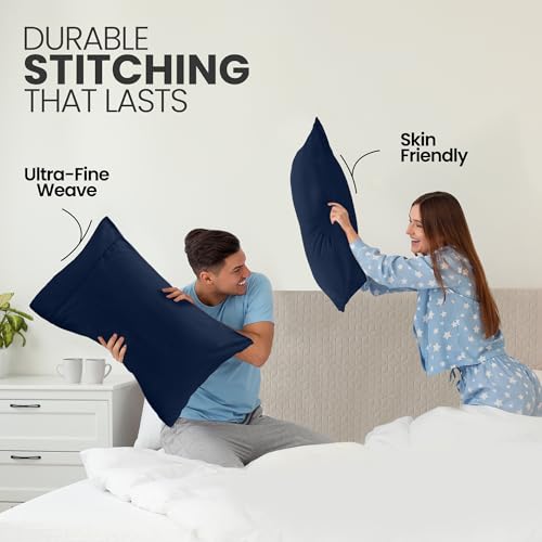 Utopia Bedding أغطية وسائد يوتوبيا بحجم كوين - عبوة من 2 - ميكروفايبر ناعم مصقول - إغلاق بظرف - مثالي للمستشفيات والفنادق وغرف الضيوف - معتمد من Oeko-TEX، 20x30 بوصة (كحلي) - Image 4