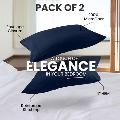 Utopia Bedding أغطية وسائد يوتوبيا بحجم كوين - عبوة من 2 - ميكروفايبر ناعم مصقول - إغلاق بظرف - مثالي للمستشفيات والفنادق وغرف الضيوف - معتمد من Oeko-TEX، 20x30 بوصة (كحلي) - Image 5