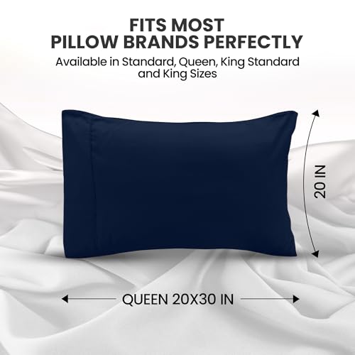 Utopia Bedding أغطية وسائد يوتوبيا بحجم كوين - عبوة من 2 - ميكروفايبر ناعم مصقول - إغلاق بظرف - مثالي للمستشفيات والفنادق وغرف الضيوف - معتمد من Oeko-TEX، 20x30 بوصة (كحلي) - Image 2