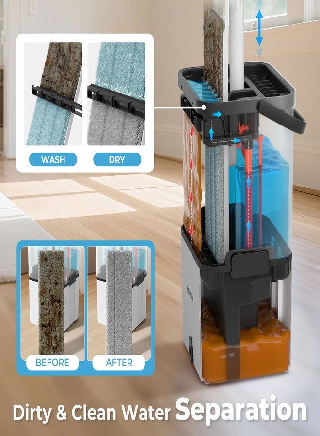 BOMIDI Mop and Bucket Set, Flat Microfiber Mops for Floor Cleaning, Wall Cleaner Mop and Bucket System with Wringer, Wet and Dry Use - Image 2