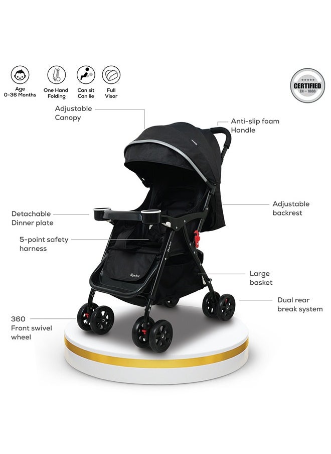Nurtur - Baby Fully Adjustable Stroller With Storage Basket, Removable Food Tray, 5 Point Safety Harness, Compact Design Shoulder Strap, 0 To 3 Years - Image 1