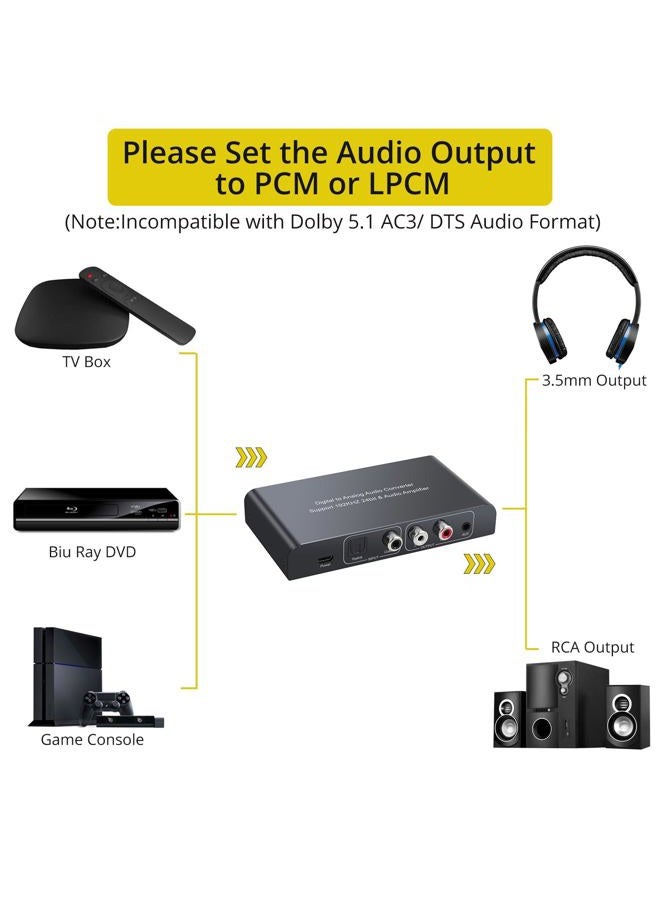 PROZOR DAC Converter 192KHz Coaxial Optical Toslink SPDIF to RCA 3.5mm with Volume Adjust Remote Control Digital to Analog Audio Converter with Optical Cable for PS3/PS4 Blue-ray TV DVD - Image 5