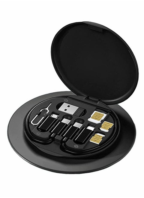 USB Cable Conversion Storage Box,Multi-type Charging Cable Converter, Micro DataTransfer Tool Contains SIM Card Slot Tray Eject Pin,also used as a Phone Holder (Black)