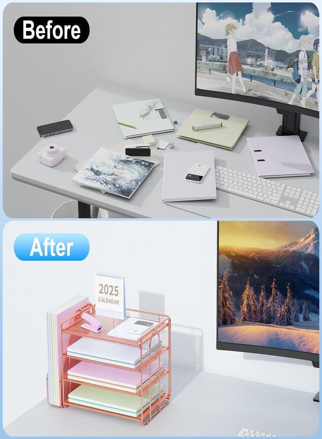 Spacrea Desk Organizers and Accessories, Paper Organizer for Desk with File organizer, Desk Accessories & Workspace Organizers for Office Supplies (Rose Gold) - Image 2