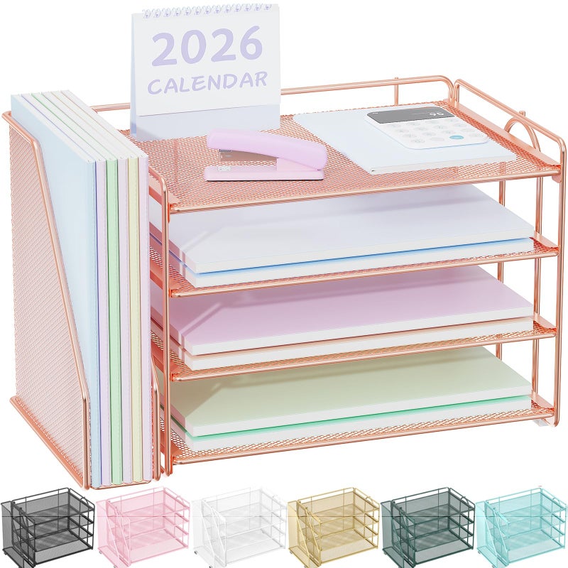 Spacrea Desk Organizers and Accessories, Paper Organizer for Desk with File organizer, Desk Accessories & Workspace Organizers for Office Supplies (Rose Gold) - Image 1