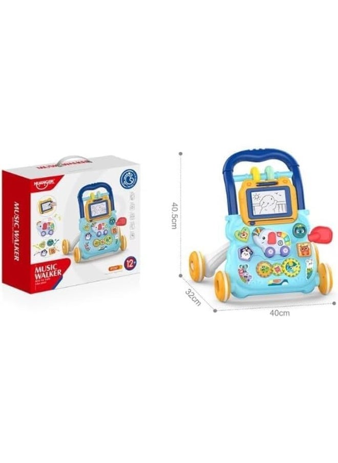 HUANGER Baby Walker With Drawing Board, Interactive Learning Activity Centre, Music Panel And Lights, Blue, 12+ Months  - Image 3