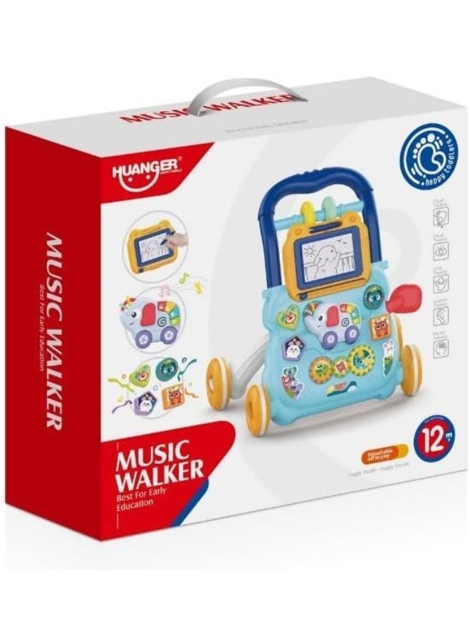 HUANGER Baby Walker With Drawing Board, Interactive Learning Activity Centre, Music Panel And Lights, Blue, 12+ Months  - Image 2