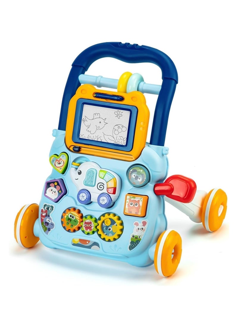 HUANGER Baby Walker With Drawing Board, Interactive Learning Activity Centre, Music Panel And Lights, Blue, 12+ Months  - Image 1