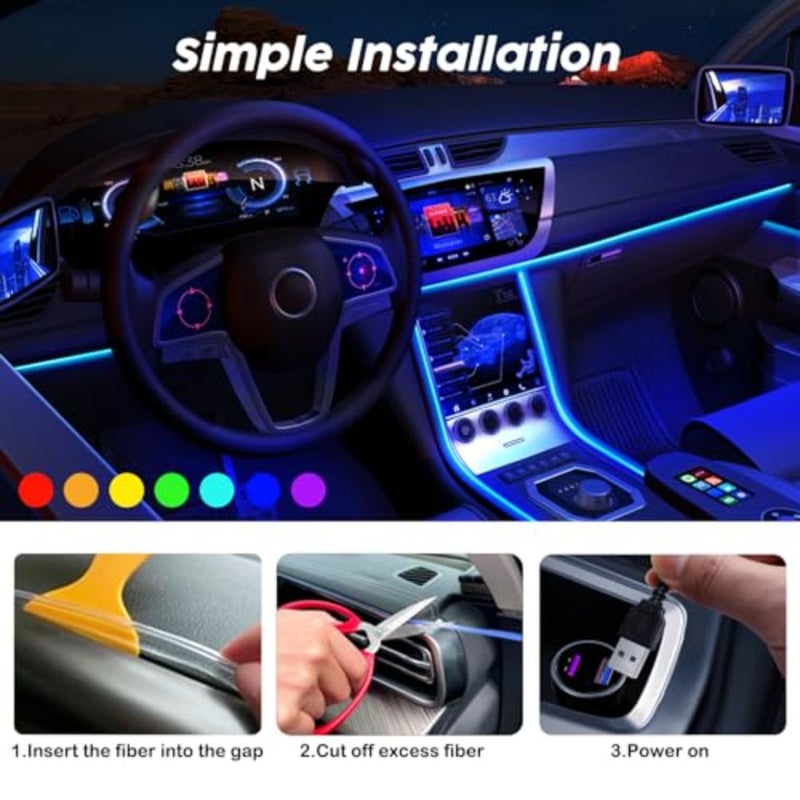 USB Car LED Lights, terior Car Lights Strip with APP and RF Remote Control, 2 in 1 Ambient Lighting with Fiber Optic Music Sync Simple Installation EL Wire Lights 2 in 1/es - Image 4