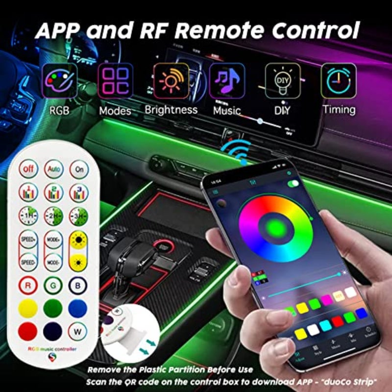 USB Car LED Lights, terior Car Lights Strip with APP and RF Remote Control, 2 in 1 Ambient Lighting with Fiber Optic Music Sync Simple Installation EL Wire Lights 2 in 1/es - Image 5