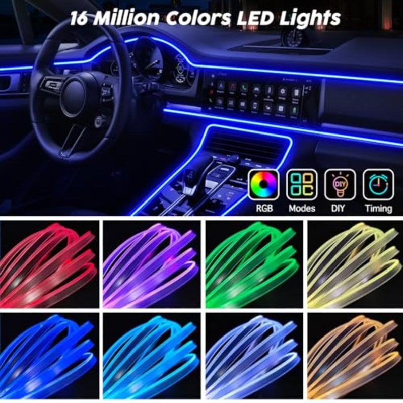 USB Car LED Lights, terior Car Lights Strip with APP and RF Remote Control, 2 in 1 Ambient Lighting with Fiber Optic Music Sync Simple Installation EL Wire Lights 2 in 1/es - Image 2