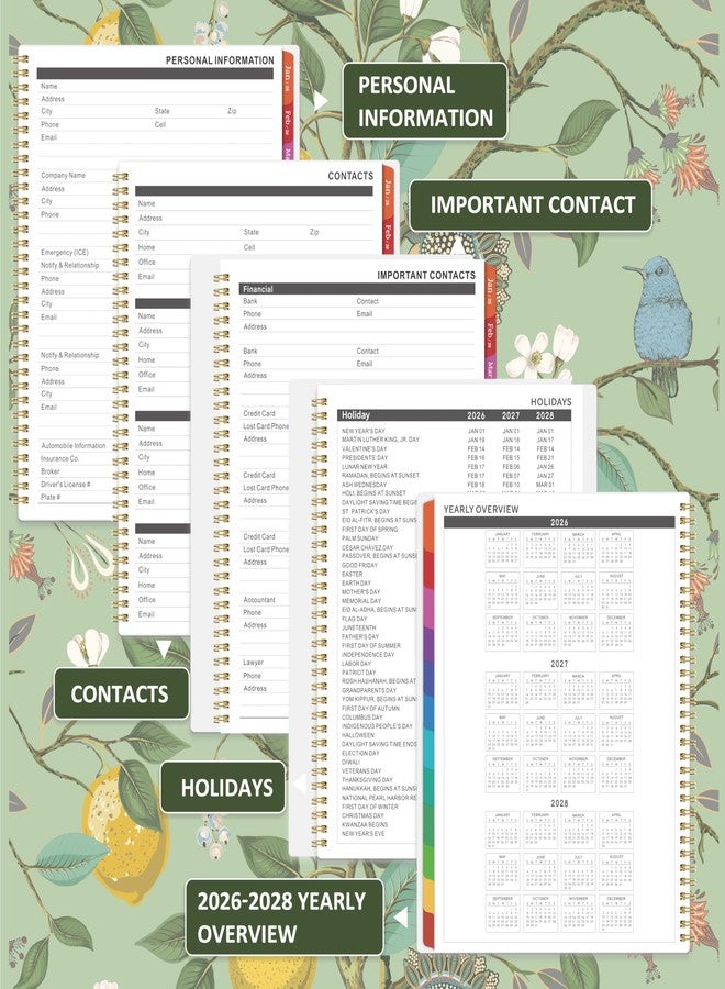 Shoparr 2026 Monthly Planner - 2026 Planner, JAN 2026 - DEC 2026, 2026 Monthly Planners 9" x 11" with Colorful Tabs, 12-Month Planner/Calendar with Contacts & Passwords &Thick Paper - Bird - Image 5