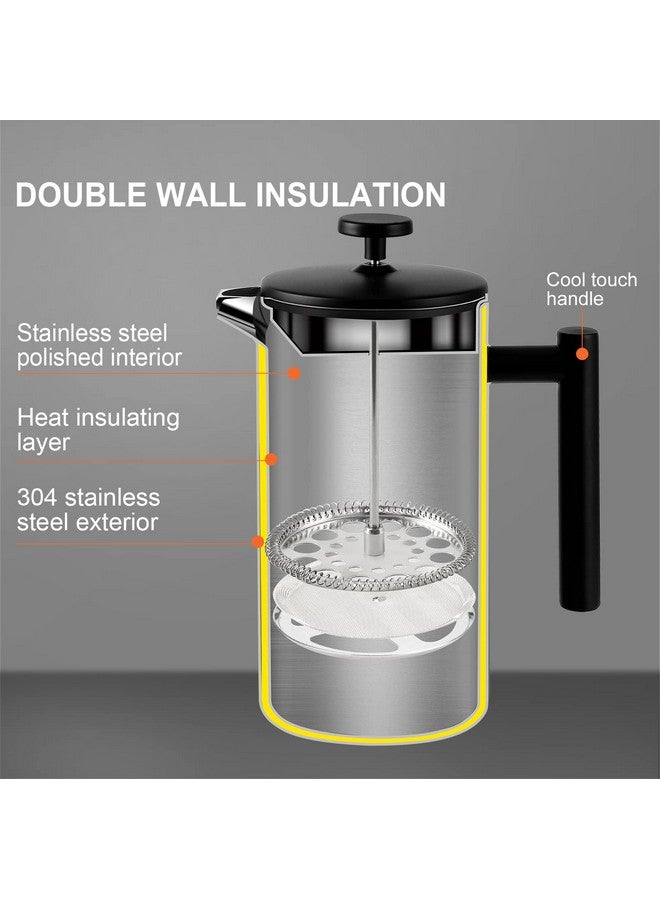 Secura French Press Coffee Maker with 3-Layer Stainless Steel Filter, 34 oz Black, Double-Walled Insulated Design with 2 Extra Filters - Image 5