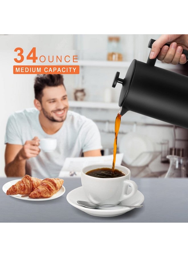 Secura French Press Coffee Maker with 3-Layer Stainless Steel Filter, 34 oz Black, Double-Walled Insulated Design with 2 Extra Filters - Image 2
