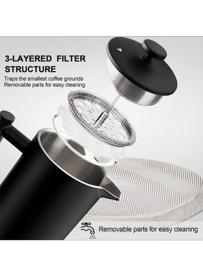 Secura French Press Coffee Maker with 3-Layer Stainless Steel Filter, 34 oz Black, Double-Walled Insulated Design with 2 Extra Filters - Image 4