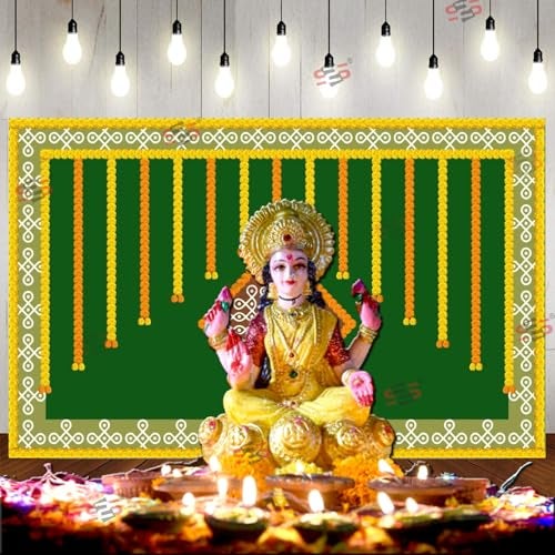 S2S Kolam Muggu Backdrop Cloth | for Pooja, Traditional, Background Decoration Cloth | Curtain Cloth for Festival Fabric | 5 Feet Height & 8 Feet Width - Image 2