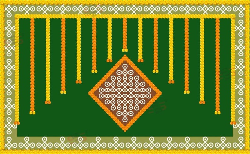 S2S Kolam Muggu Backdrop Cloth | for Pooja, Traditional, Background Decoration Cloth | Curtain Cloth for Festival Fabric | 5 Feet Height & 8 Feet Width - Image 3