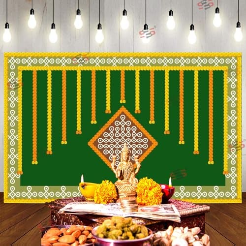 S2S Kolam Muggu Backdrop Cloth | for Pooja, Traditional, Background Decoration Cloth | Curtain Cloth for Festival Fabric | 5 Feet Height & 8 Feet Width - Image 4