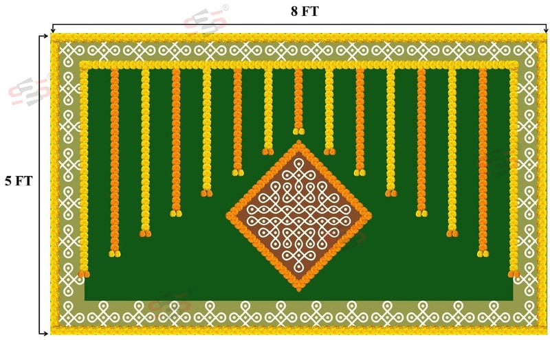 S2S Kolam Muggu Backdrop Cloth | for Pooja, Traditional, Background Decoration Cloth | Curtain Cloth for Festival Fabric | 5 Feet Height & 8 Feet Width - Image 5
