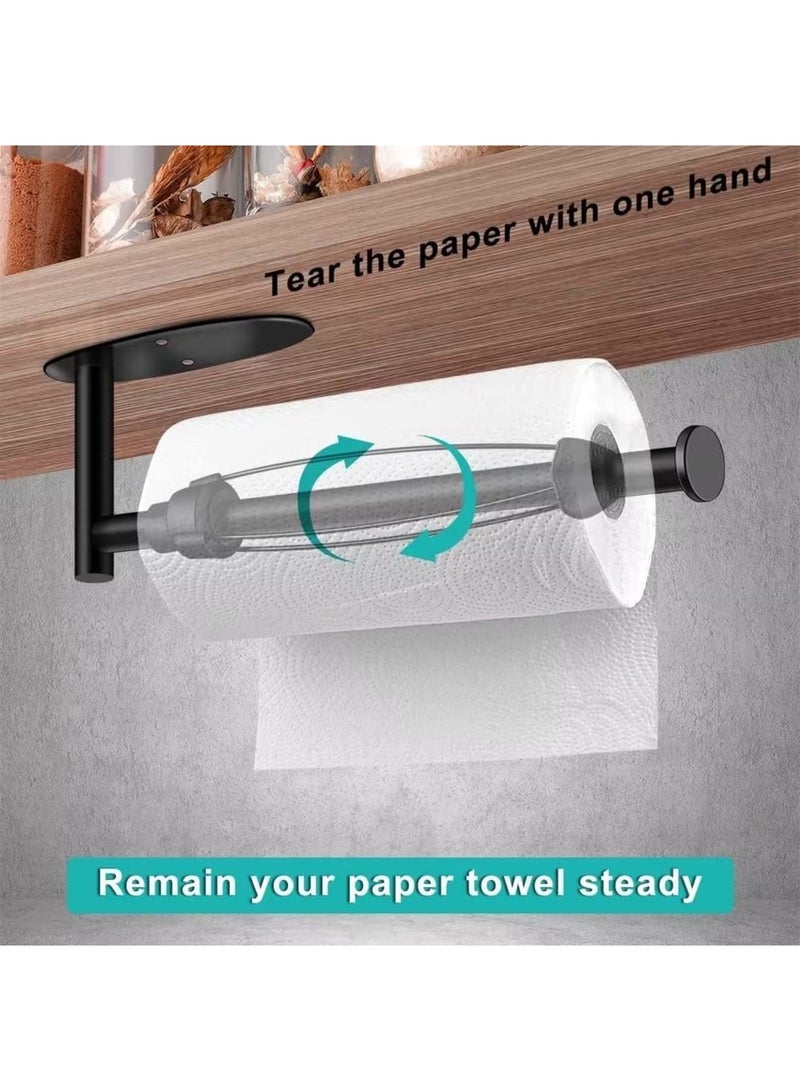 SOLARAE حامل مناديل ورقية تحت الخزانة، حامل لفائف ورقية مثبت على الحائط من الفولاذ المقاوم للصدأ، مع تأثير تخميد، ذاتي اللصق أو مثقوب للمطبخ والحمام، ترقية فضية - Image 3