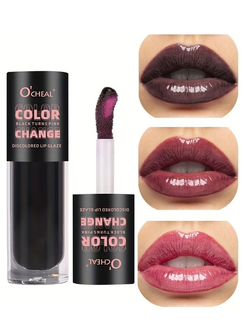 OCHEAL Color Changing Lip Glaze Black to Pick Temperature Color Changing Liquid Lipstick Long Lasting Hydrating Moisturizing Nourishing Light Texture Lip Color Lip Glaze - Image 1