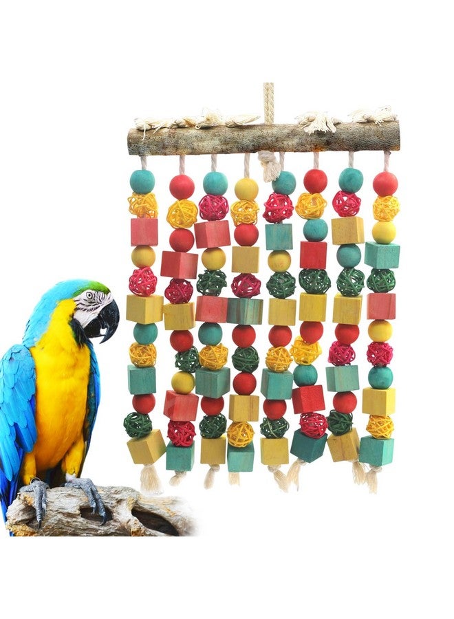 MQ Large Bird Parrot Toy,Bird Chewing Toy Natural Wooden Wooden Blocks Takraw Parrot Cage Bite Toy Suits for Large Medium Birds Macaws African Grey Cockatoos Amazon Parrots - Image 1