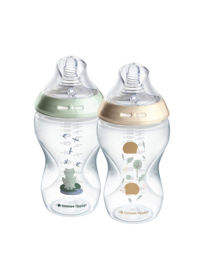 tommee tippee Natural Start Anti-Colic Baby Bottle, 340ml, Medium Flow, Breast-Like Teat for a Natural Latch, Anti-Colic Valve, Self-Sterilising, Pond, Pack of 2