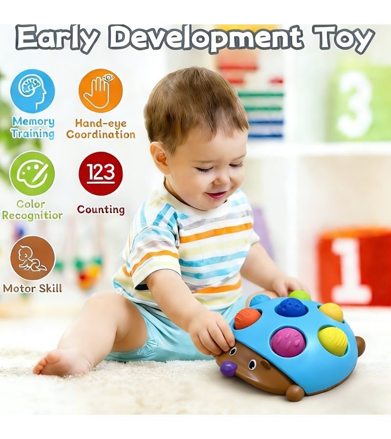 Blue Hedgehog Stacking Toy Educational Game Improves Fine Motor Skills Kids Gift - Image 2