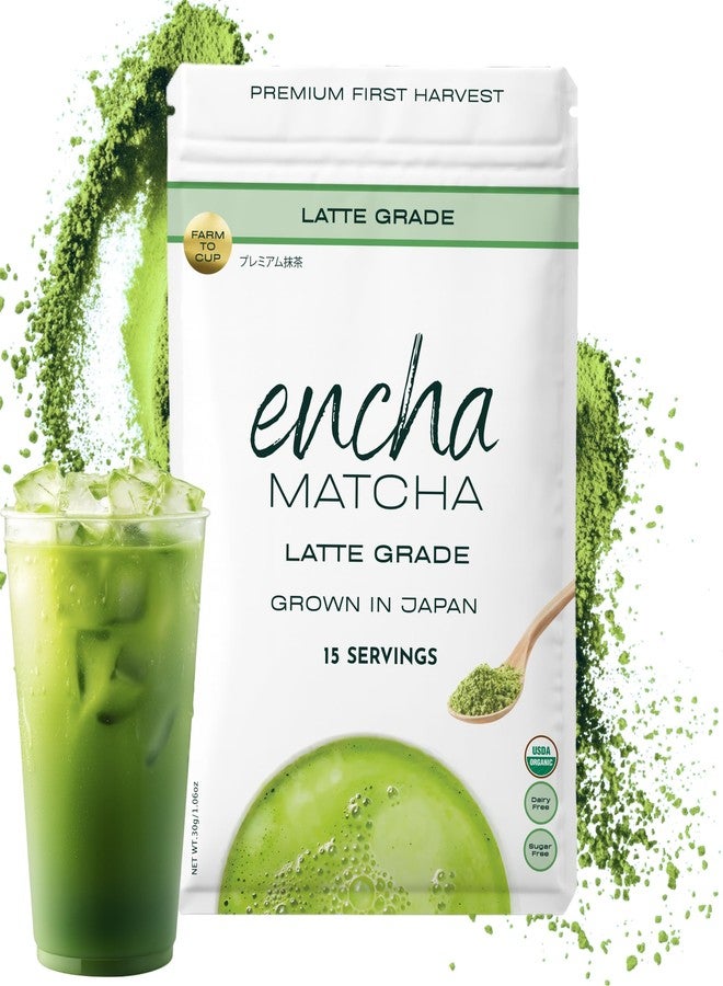 Encha Matcha - Latte Grade Matcha Powder - Unsweetened, First Harvest, Organic Green Tea Powder From Uji, Japan (30G/1.06 Ounce) Premium for Latte, Smoothie - Caffeine, L-Theanine - Image 1