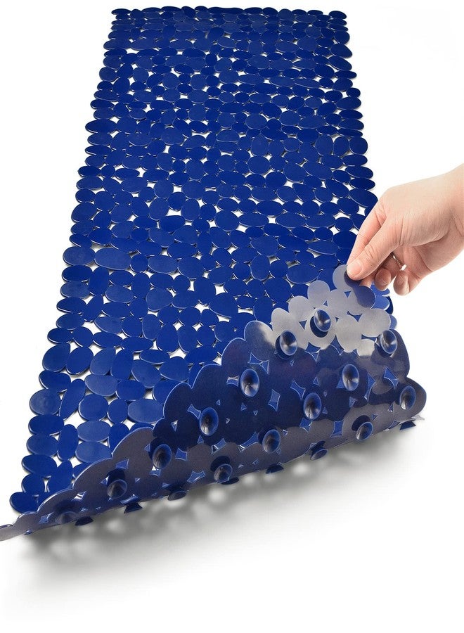 SONGZIMING Bathtub Mat Non Slip Pebble Bath Shower Mat with Drain Holes, Suction Cups Mat for Tub 16" W x 35" L, Navy Blue - Image 1