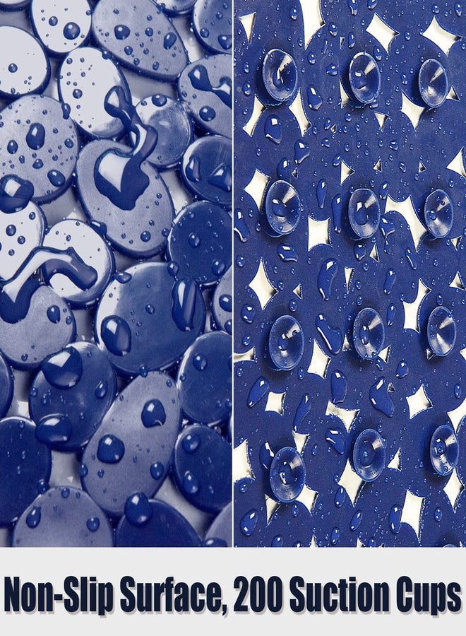 SONGZIMING Bathtub Mat Non Slip Pebble Bath Shower Mat with Drain Holes, Suction Cups Mat for Tub 16" W x 35" L, Navy Blue - Image 2