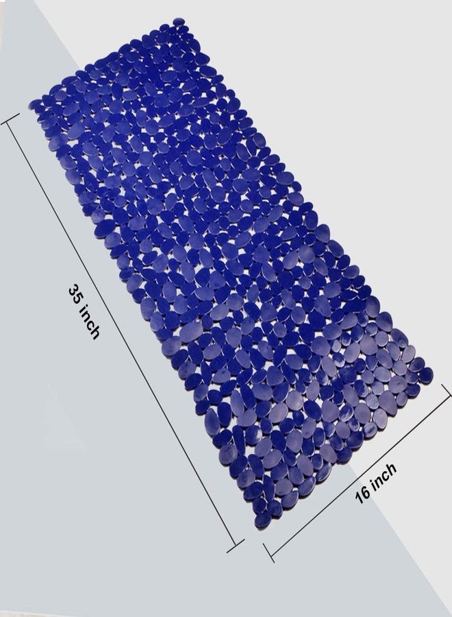 SONGZIMING Bathtub Mat Non Slip Pebble Bath Shower Mat with Drain Holes, Suction Cups Mat for Tub 16" W x 35" L, Navy Blue - Image 3