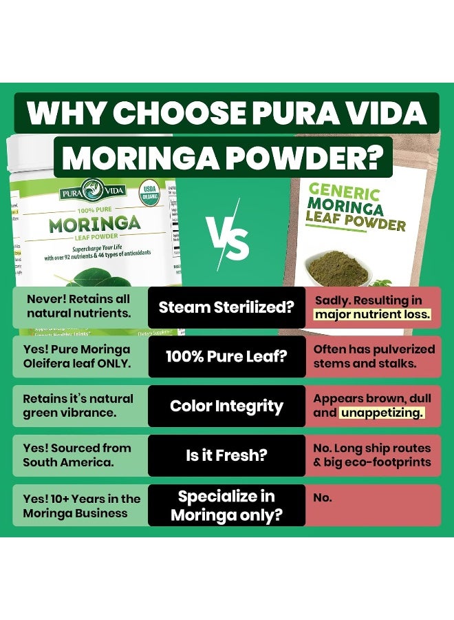 Pura Vida Moringa Moringa Powder By - Usda Organic Moringa Powder, Organic Moringa Oleifera, Moringa Leaf Powder  - Image 2