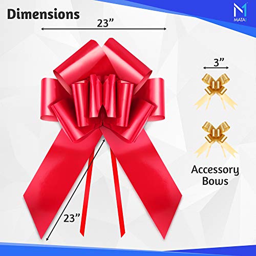 Mata1-USA - Huge Car Bow - Red, 23 Inch - Big Gift Wrapping Bow for Large Gift Decoration - Giant Size for Indoor & Outdoor Use - 12 Loops & 2 Suction Cups - No Magnets That Scratch - Image 2