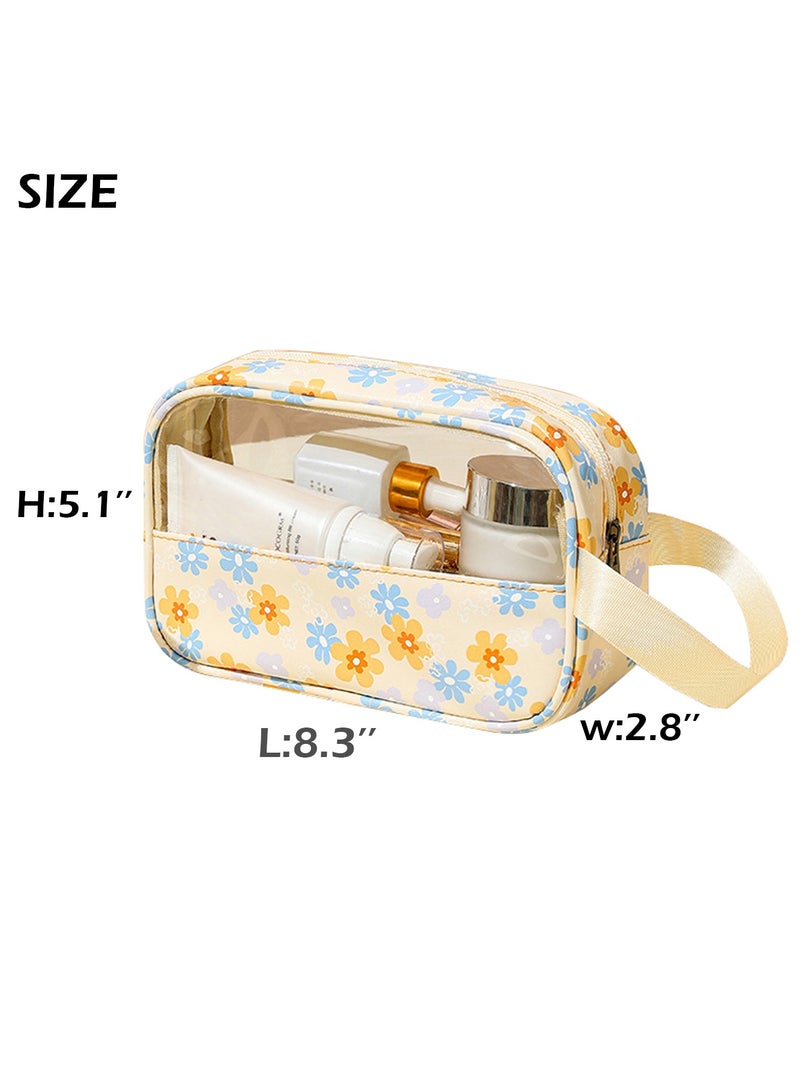 جيكون الأصفر زهرة شفافة ماكياج حقيبة ، تسا المعتمدة الزينة حقيبة للسفر ، بك و بو للماء السفر الحقيبة مع سستة للرجال والنساء تحمل على السفر أساسيات التجميل حقيبة - Image 2