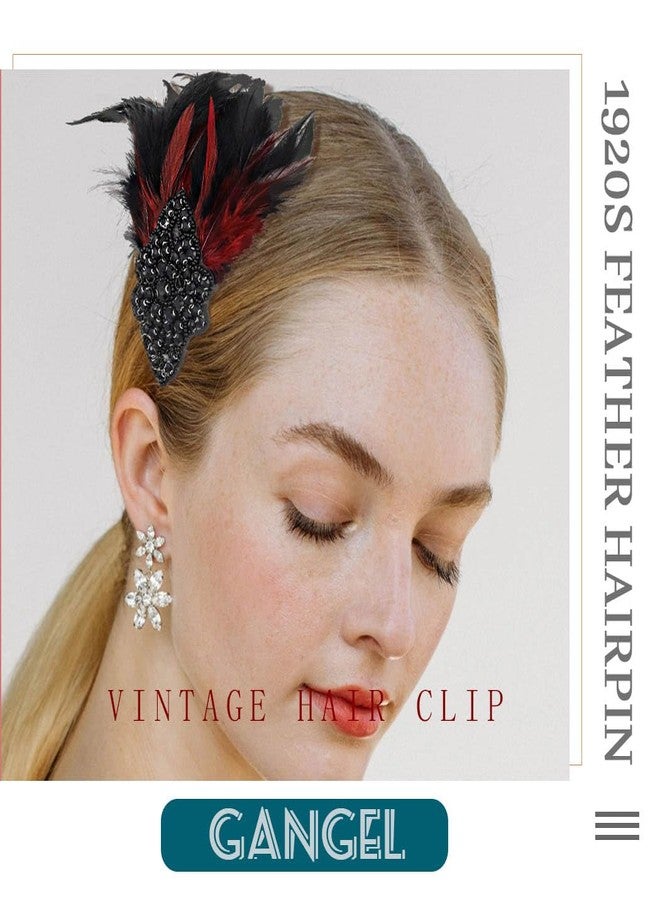Gangel 1920s Flapper Headband Great Feather Hair Clip Roaring 20s Headpiece Vintage Flower Hairband Harlem Nights Prom Headbands for Women (black) - Image 4
