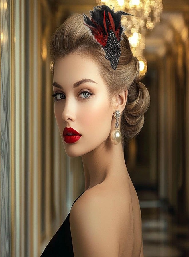 Gangel 1920s Flapper Headband Great Feather Hair Clip Roaring 20s Headpiece Vintage Flower Hairband Harlem Nights Prom Headbands for Women (black) - Image 2