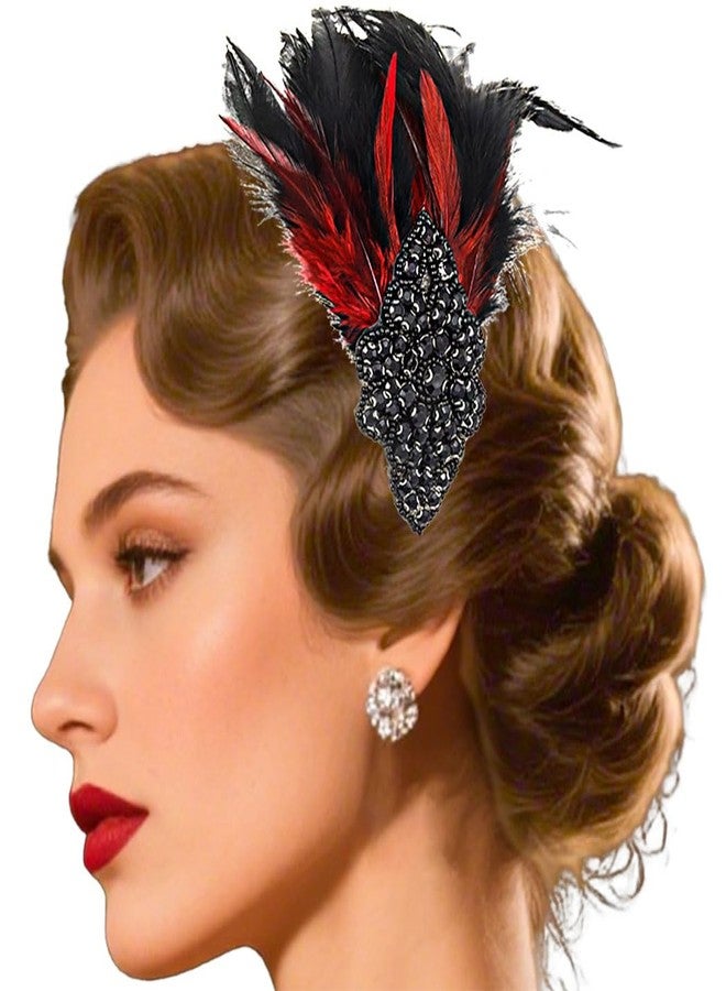 Gangel 1920s Flapper Headband Great Feather Hair Clip Roaring 20s Headpiece Vintage Flower Hairband Harlem Nights Prom Headbands for Women (black) - Image 1