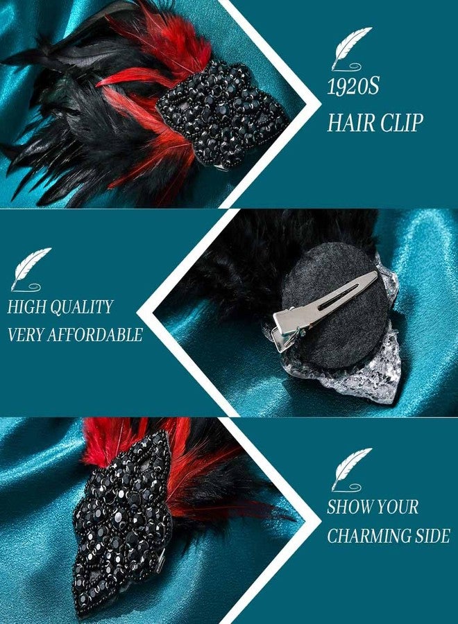 Gangel 1920s Flapper Headband Great Feather Hair Clip Roaring 20s Headpiece Vintage Flower Hairband Harlem Nights Prom Headbands for Women (black) - Image 5